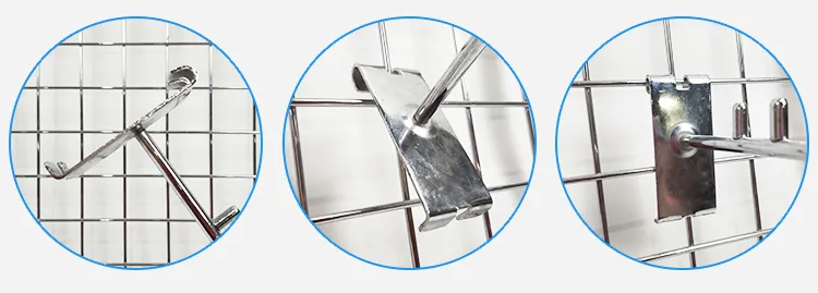 Chrome Finish Metal Iron Hanging Wire Grid Mesh Display Shelf Tube Hook
