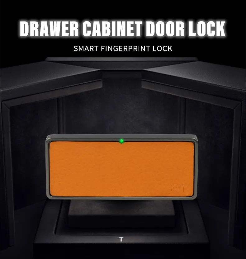 Smart Leather Fingerprint Cabinet Drawer Lock with USB Charging Black Electronic Locks