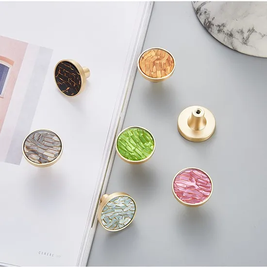 Zinc Alloy Craft Furniture Knobs Brass Antiqui Colorful Shell Cabinet Brass Handles