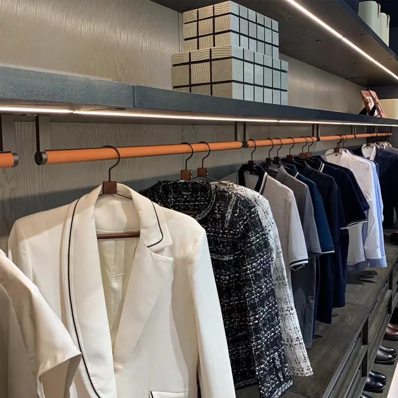 Wardrobe Accessories Leather Clothes Hanging Bar Space Saving Oval Closet Rod