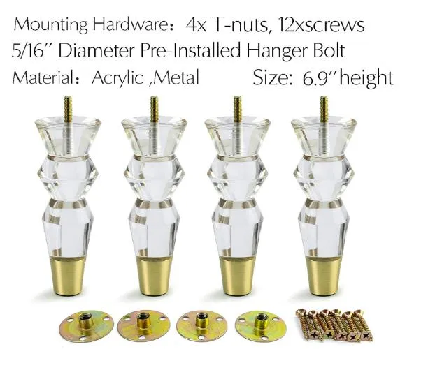 Transparent Furniture Feet Acrylic Bench Legs Fashion Cabinets Coffee Table Sofa Leg