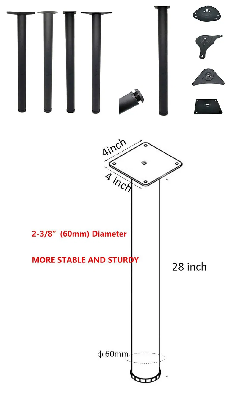 28 Inch Tall Height Adjustable Metal Table Legs
