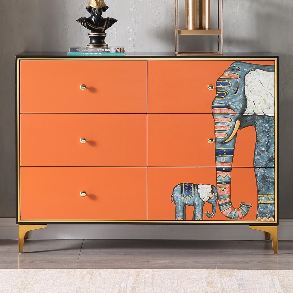 Modern Oak Dressers with Drawers & Cabinet Storage - Hand-Printed Design for Bedroom