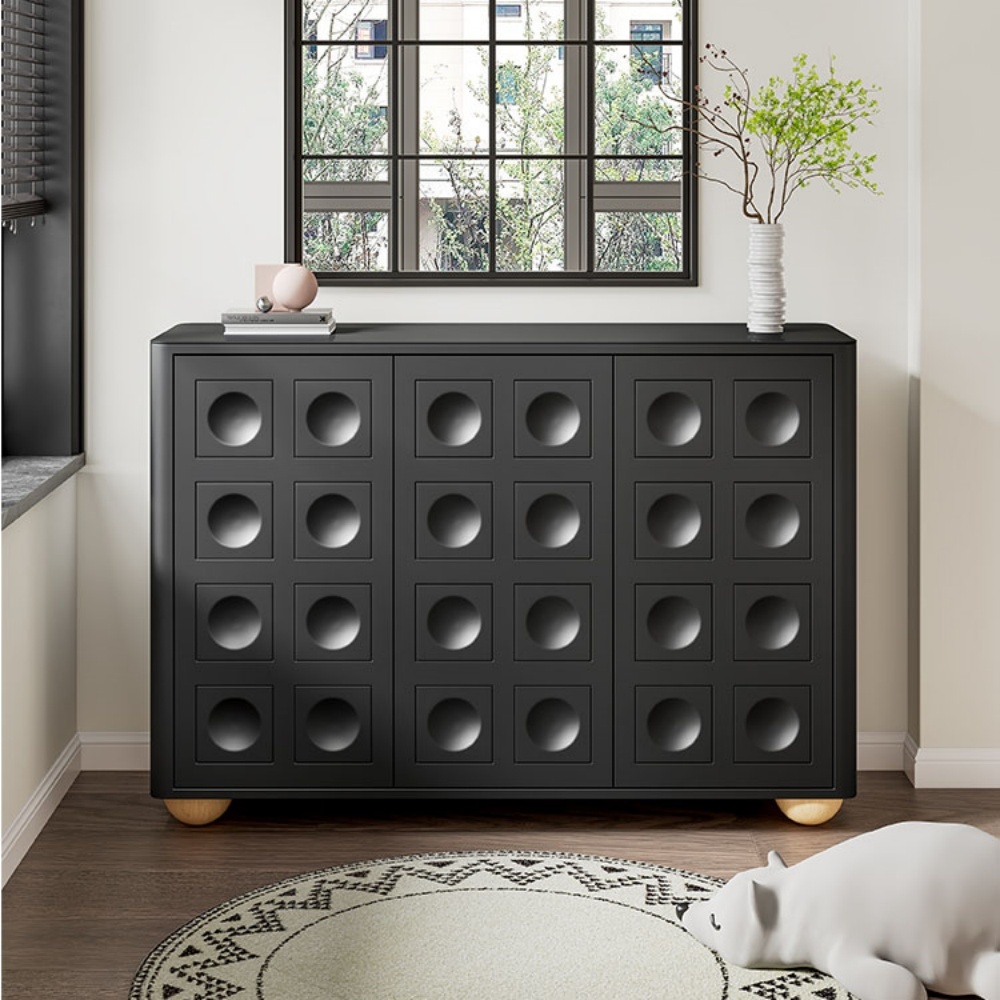 Modern Nordic Solid Wood Console Table - TV Stand with 3 Drawers & Open Shelves for Living Room