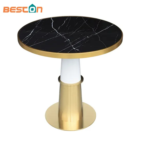 Modern Round Luxury Brushed Gold Stainless Steel Legs Dinner Table Set