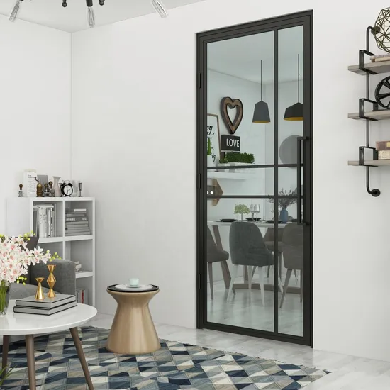 New Design Swing Glass Door with Steel Frame and Hinges