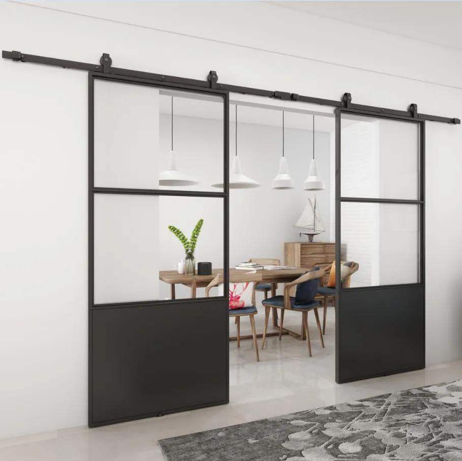 Double Glass Barn Door with 12FT Top Mounted Hardware Kit Soft Close