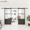 Double Glass Barn Door with 12FT Top Mounted Hardware Kit Soft Close