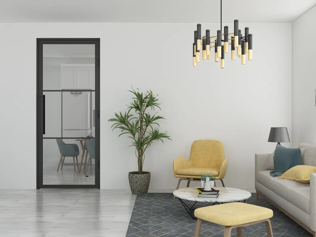 Modern Black Steel Frame Glass Sliding Barn Door for Interior Use
