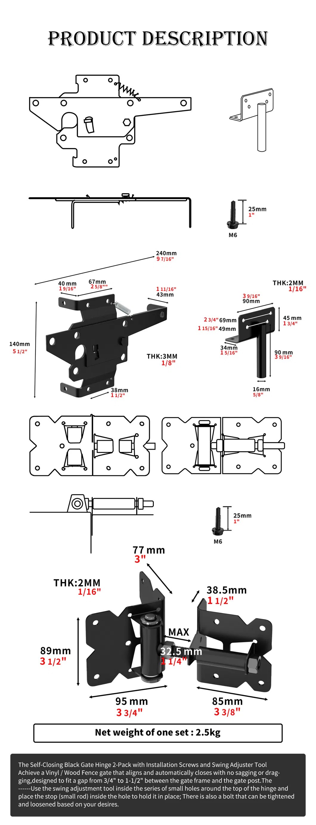 Garden Gate Fence Latches for Wood Vinyl Fence Post Mount Locking Hardware