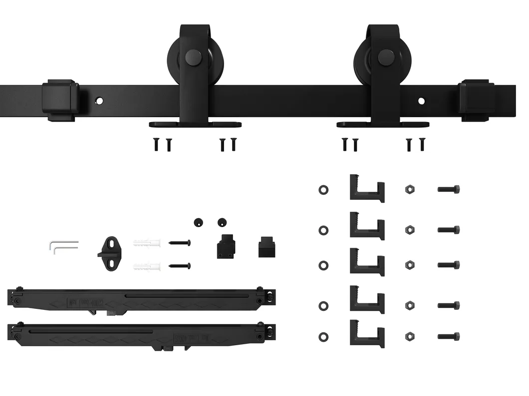 Black Steel Frame Glass Barn Door with Kickplate Soft Closer Equipped