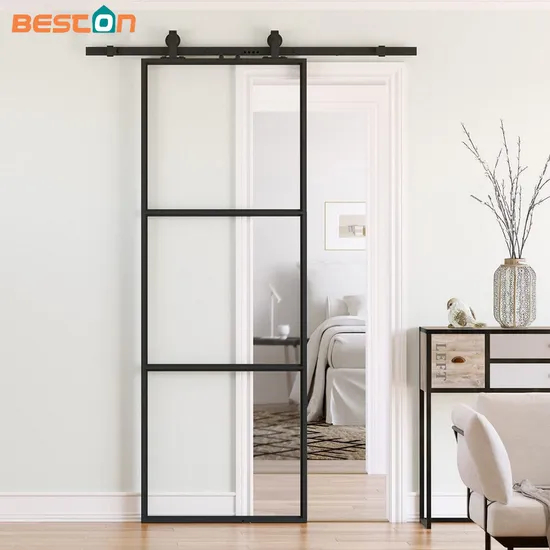 Carbon Steel Barn Door Aluminum Tempered Glass Metal Mountain Sliding Barn Door