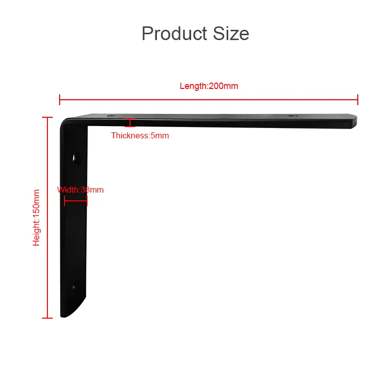 Extra Thick Rustic Black Iron Wall Mounted Rustic Iron L Brackets