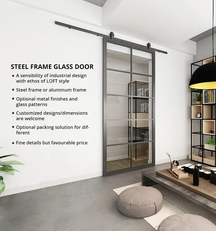 2 Visions and Metal Part Glass Sliding Barn Doors with Hardwares