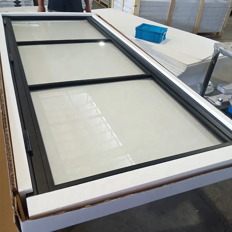 Black Steel Framed Clear Glass Sliding Barn Door for Interior Use