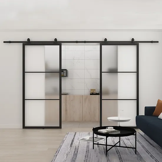 Black Powder Coated Glass Flush Door Double Sliding Impact Glass Sliding Door