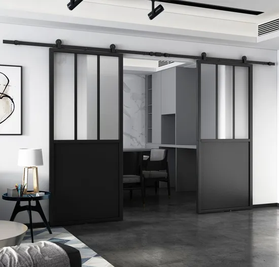 Double Glass Barn Door with 12FT Top Mounted Hardware Kit