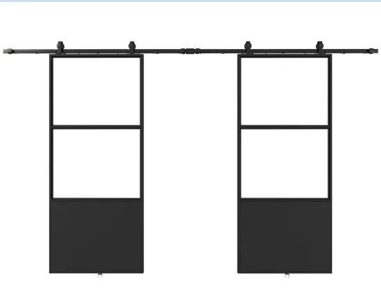 Double Kick Helder Metal Frame Glass Doors with Barn Door Hardware