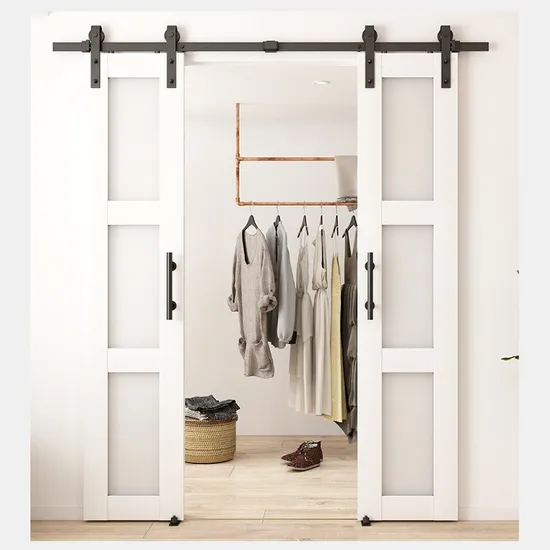 3 Lites Double Knocked Down White Barn Doors with Barn Door Hardwares