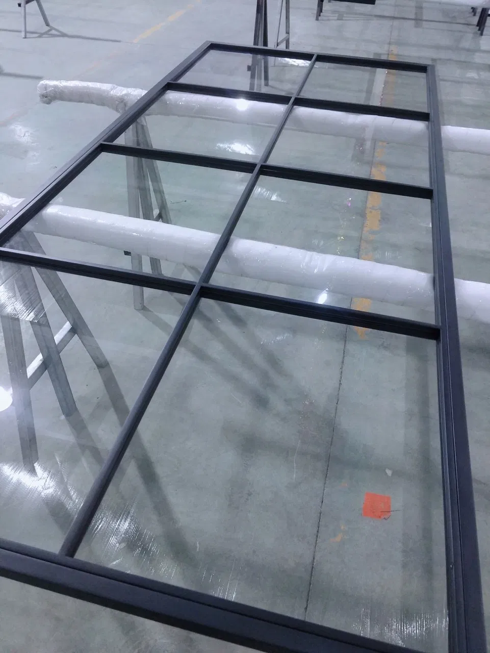 Black Metal Frame Clear Tempered Sliding Glass Partition Door with Hardware Kit