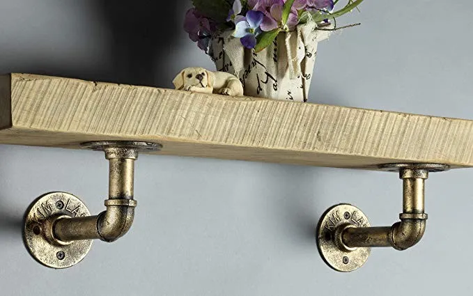 Solid Iron Gold Bronze Pipe Shelving Hangers and Brackets
