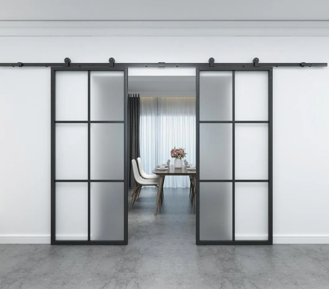 Double Steel Frame Clear Glass Barn Doors with Hardware