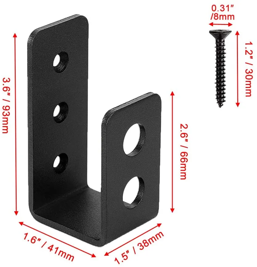 Door Barricade Brackets Black Steel U Security Door Lock Brackets with Screw