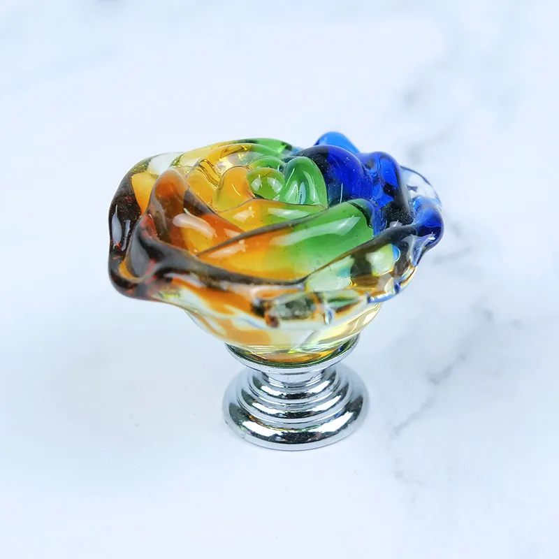 Rose Shape Kitchen Knob Lever Rhinestone Colorful Handles Crystal Cabinet Knob Handle