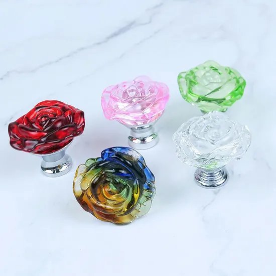 Rose Shape Kitchen Knob Lever Rhinestone Colorful Handles Crystal Cabinet Knob Handle