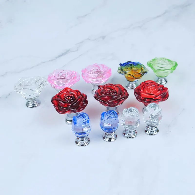 Rose Shape Kitchen Knob Lever Rhinestone Colorful Handles Crystal Cabinet Knob Handle
