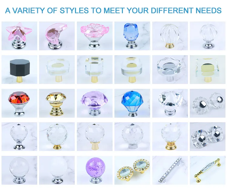 Plane Fillister Head Cupboard Door Handles with Crystals Knobs Glass Cabinet Handles