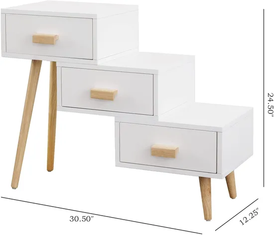 Nightstands Oak Three Drawer Chest Modern Type Wooden 2 Retro Bedside Table