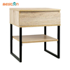New Bedroom Metal Wood Bedside Table Night Stand