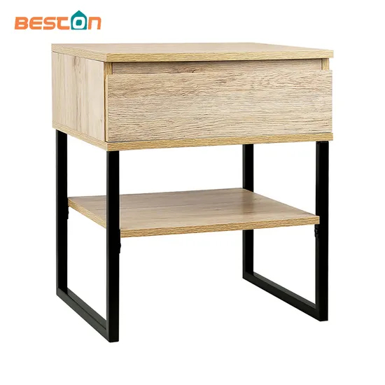 New Bedroom Metal Wood Bedside Table Night Stand