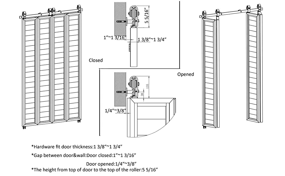 Roller Bifold Door Barn Bi Folding Barn Door Kit for 4 Doors