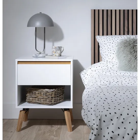 Modern Black Nightstand High Metal Base Bedside Table