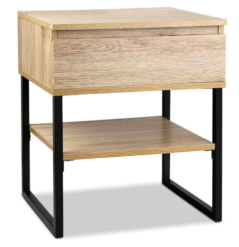 New Bedroom Metal Wood Bedside Table Night Stand