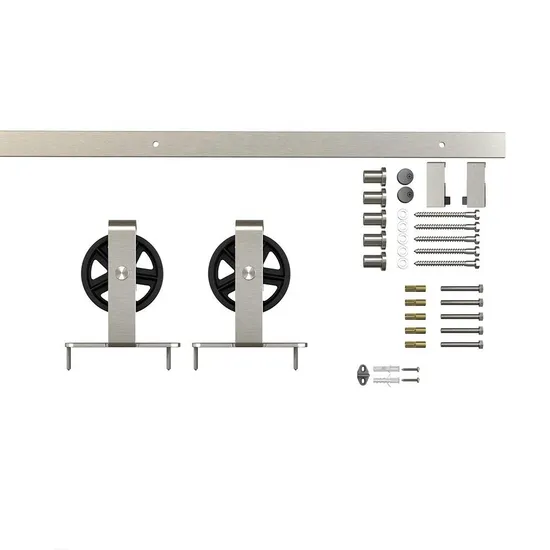 Satin Nickel Carbon Steel Big Wheel Sliding Barn Door Hardware Kit