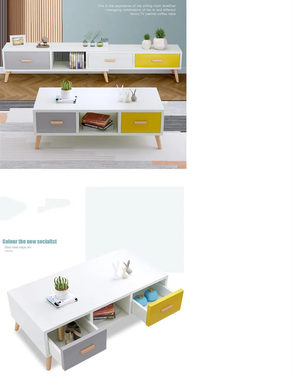 Modern Style Wooden Home Living Room Furniture Coffee Table with TV Stand