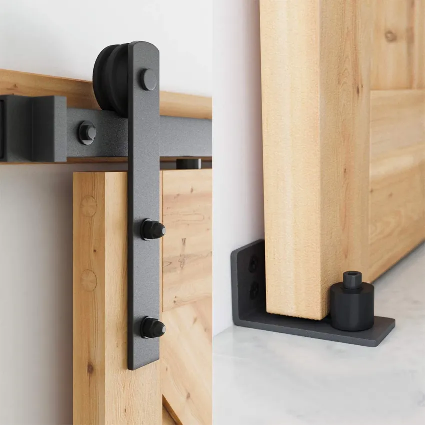 12&quot; Pull and Flush Door Handle Set Black Sliding Barn Door Hardware