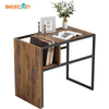 C-Shaped Reversible Side Table Nightstand Bedside Table with Wooden Shelf Snack