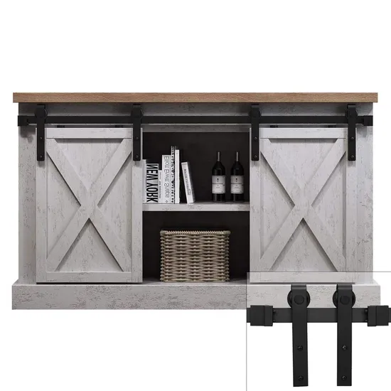 Mini Barn Sliding Double Door Hardware Kit for Cabinet Box Cupboard