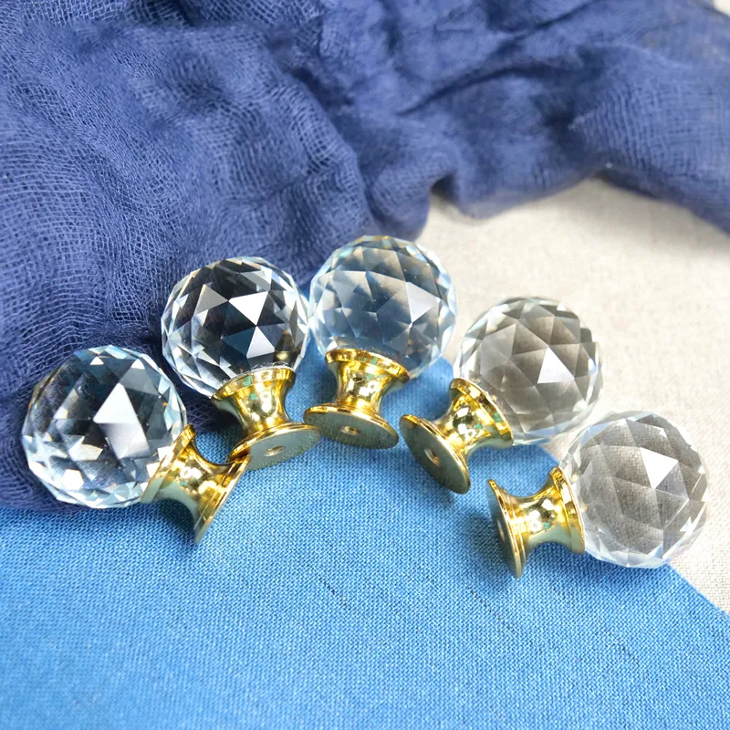 Cupboard Drawer Door Cabinet Pulls Crystal Knob Gold Kitchen Handles