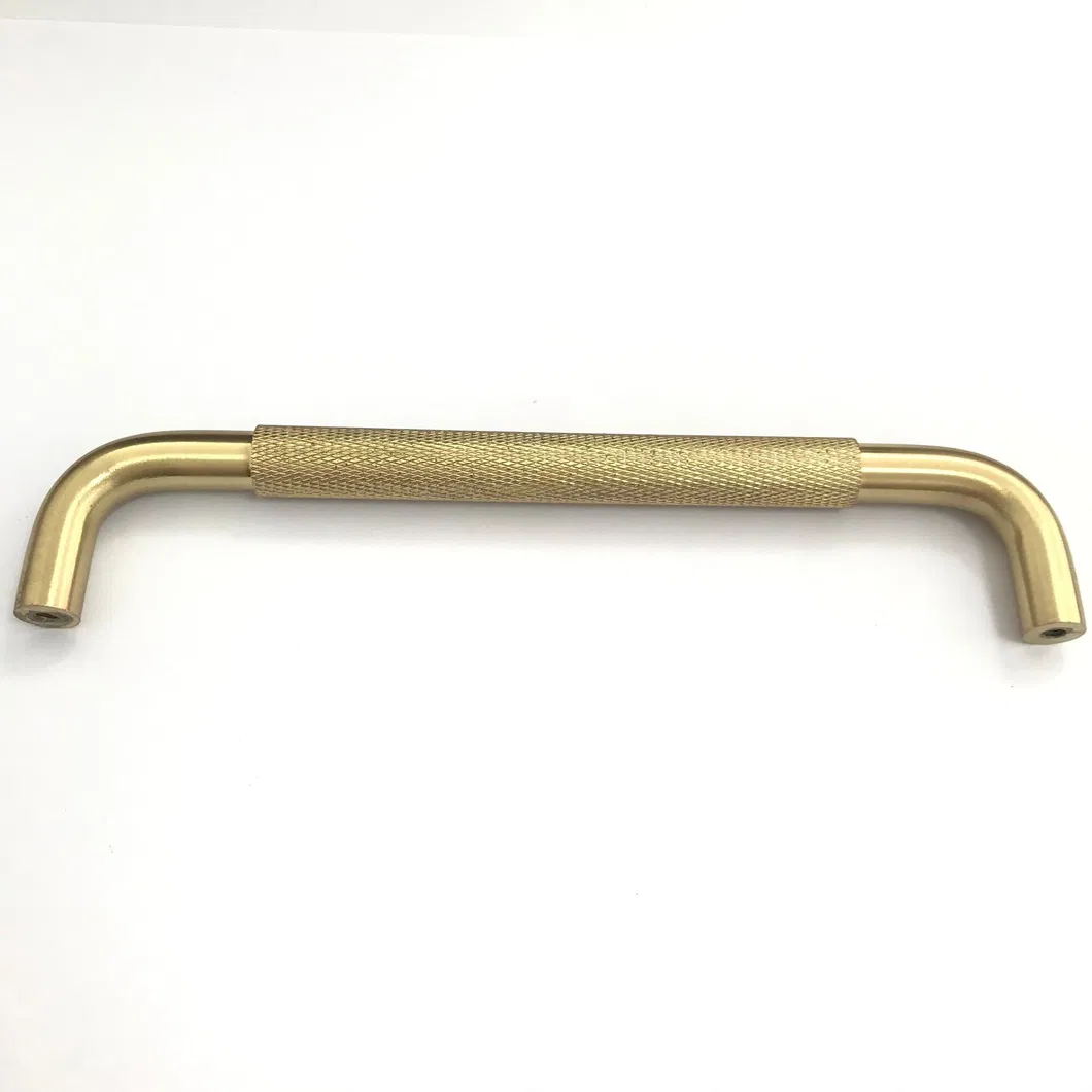 Aluminium Cabinet Hardware Furniture 128mm Brass Gold/Black Knurled Pull Handle