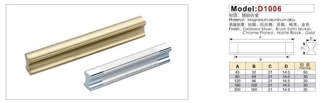 Furniture Hardware Aluminum Kitchen Cabinet Door Handle 64mm Silver Drawer Pull Handle