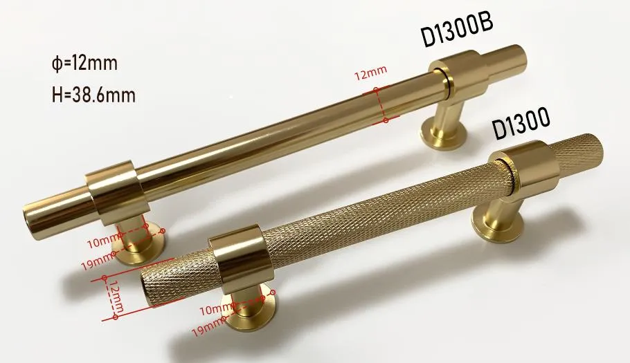 Furniture Handles Aluminum Alloy Brass Gold T Bar Knurling Cabinet Cupboard Handle