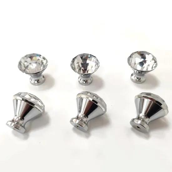 Crystal Glass 30mm Diamond Shape Clear Zinc Cabinet Drawer Door Knob