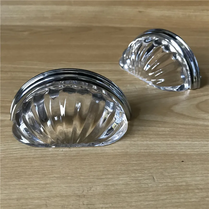 Shell Design Pin Cabinet Kitchen Crystal K9 Chrome and Gold Cup Pull
