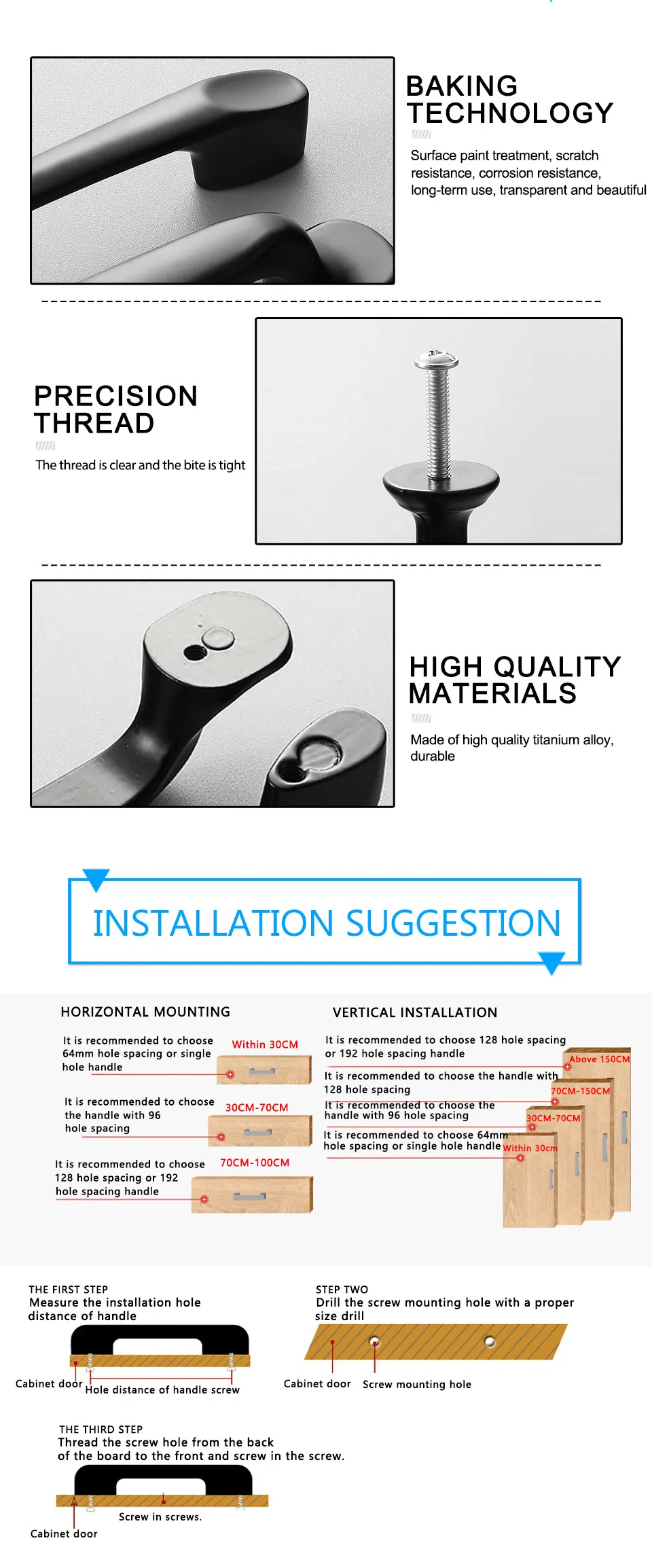 Zinc Alloy Kitchen Black Cabinet Handle Furniture Drawer Handles and Knobs