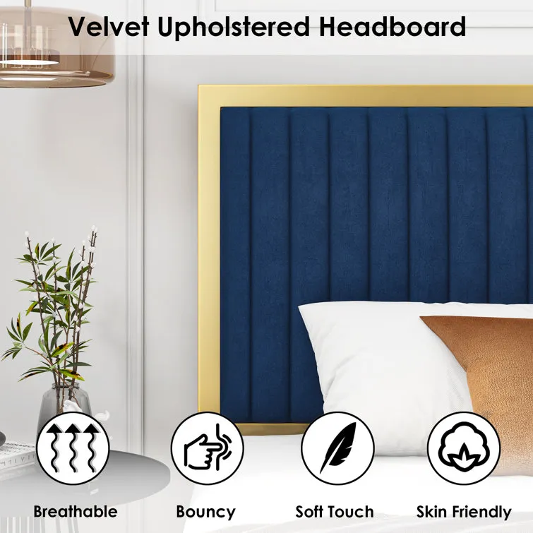 Full Size Metal Bed Base with Velvet Queens Beds Frame